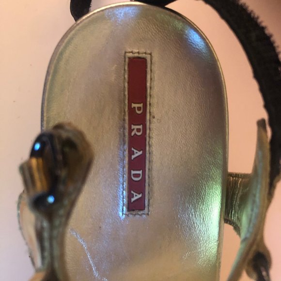 Prada Platform Sandals, Metallic Gold & Black - Picture 4 of 7